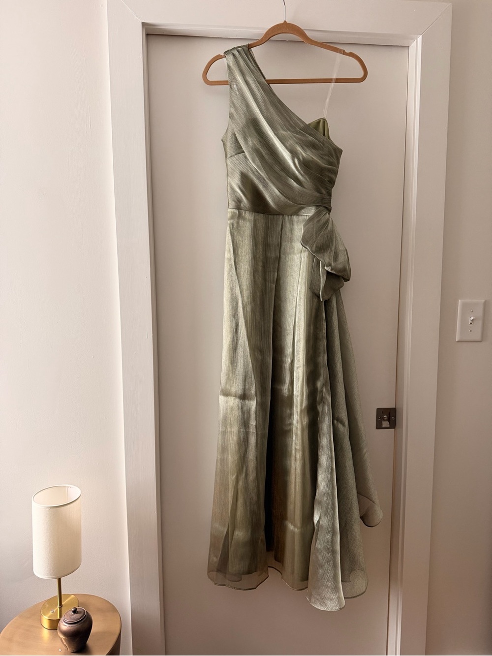 JS Collections Kairi One-Shoulder Celadon Green Evening Gown